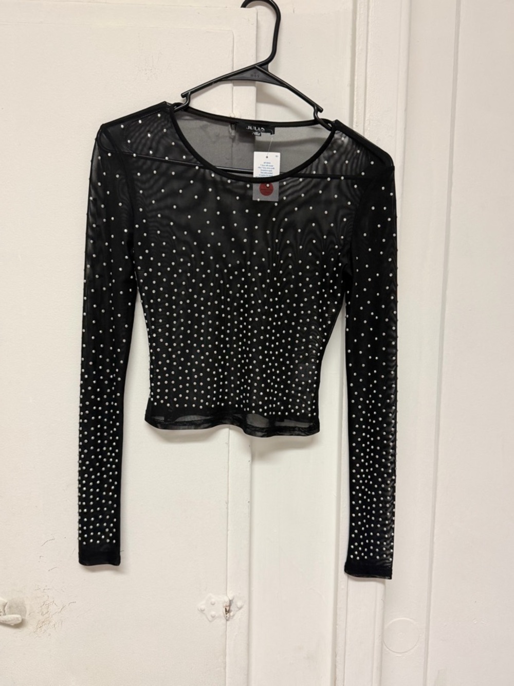 Jules Black Sheer Mesh Long-Sleeve Top with Silver Stud Details